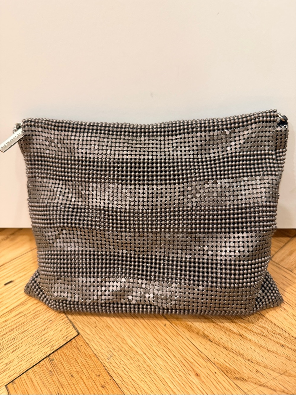 BCBGMaxAzria Silver Metal Mesh Convertible Clutch Crossbody Bag